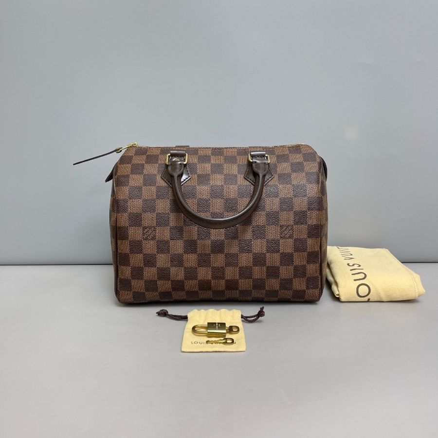 Louis Vuitton Speedy25棕棋盤格枕頭包-1
