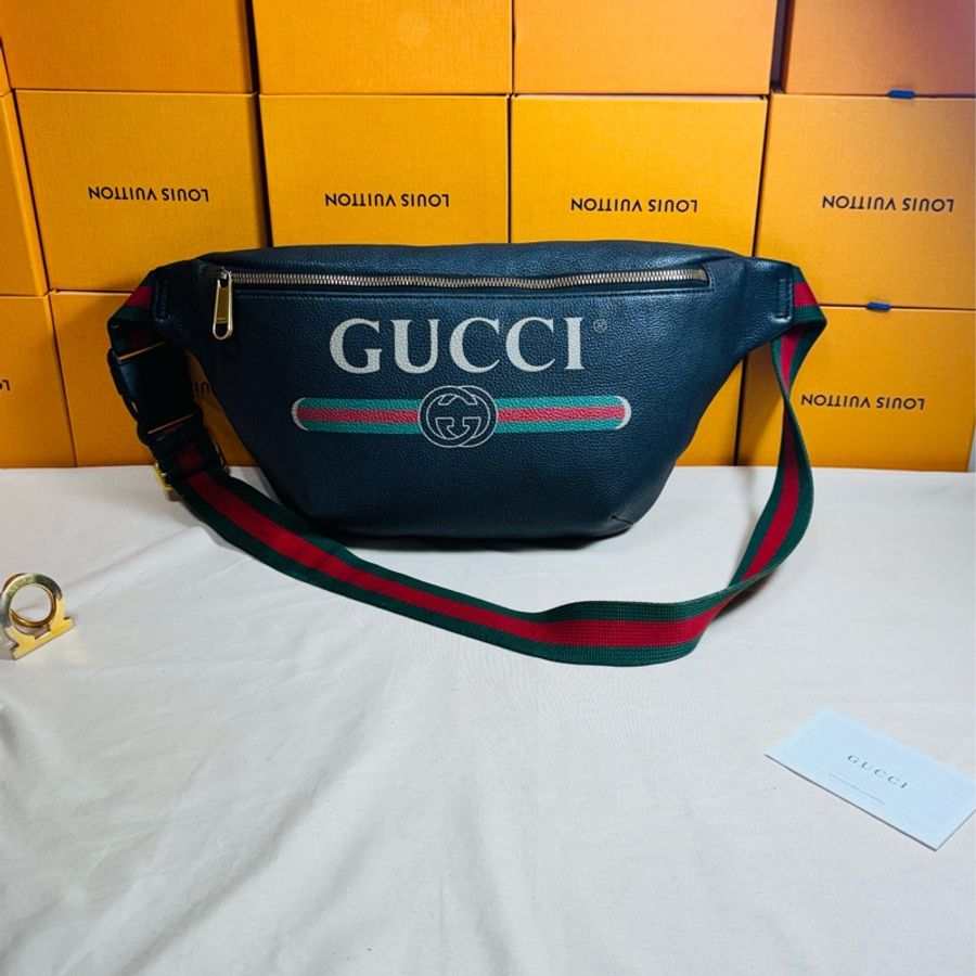 ✨近新閒置 超級經典 Gucci 古馳 print 荔枝牛皮 大腰包 胸包-1