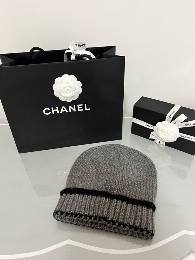 CHANEL 香奈兒《全新》26A 大雙C Logo 灰色羊絨冷帽|Cashmere|全配附購證-26