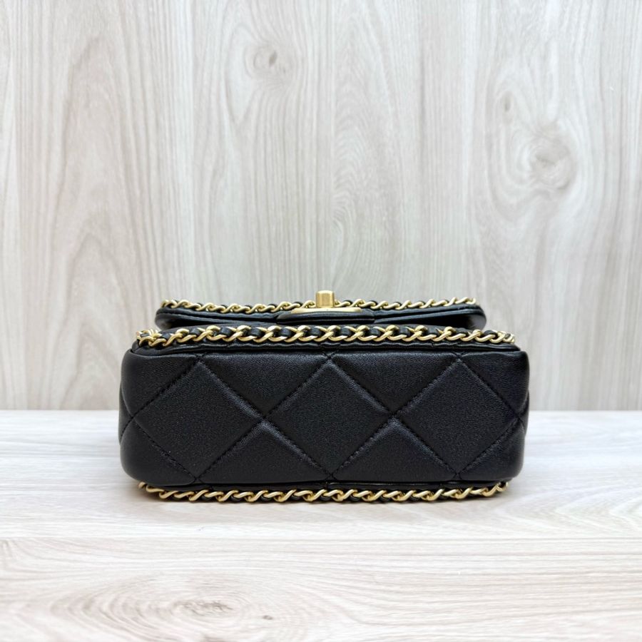 CHANEL 🖤黑金羊皮mini口蓋包/AS5089-5