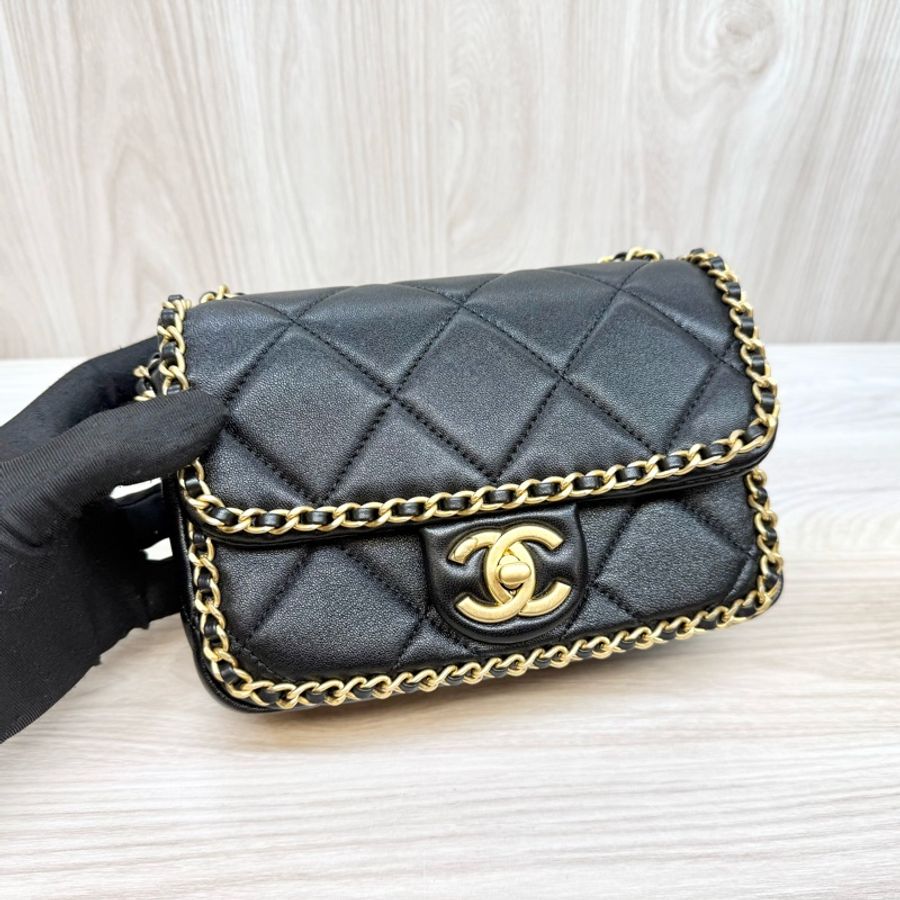 CHANEL 🖤黑金羊皮mini口蓋包/AS5089-6