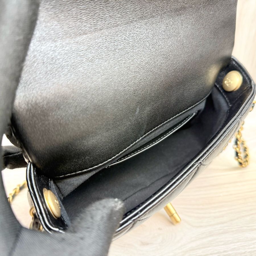 CHANEL 🖤黑金羊皮mini口蓋包/AS5089-12