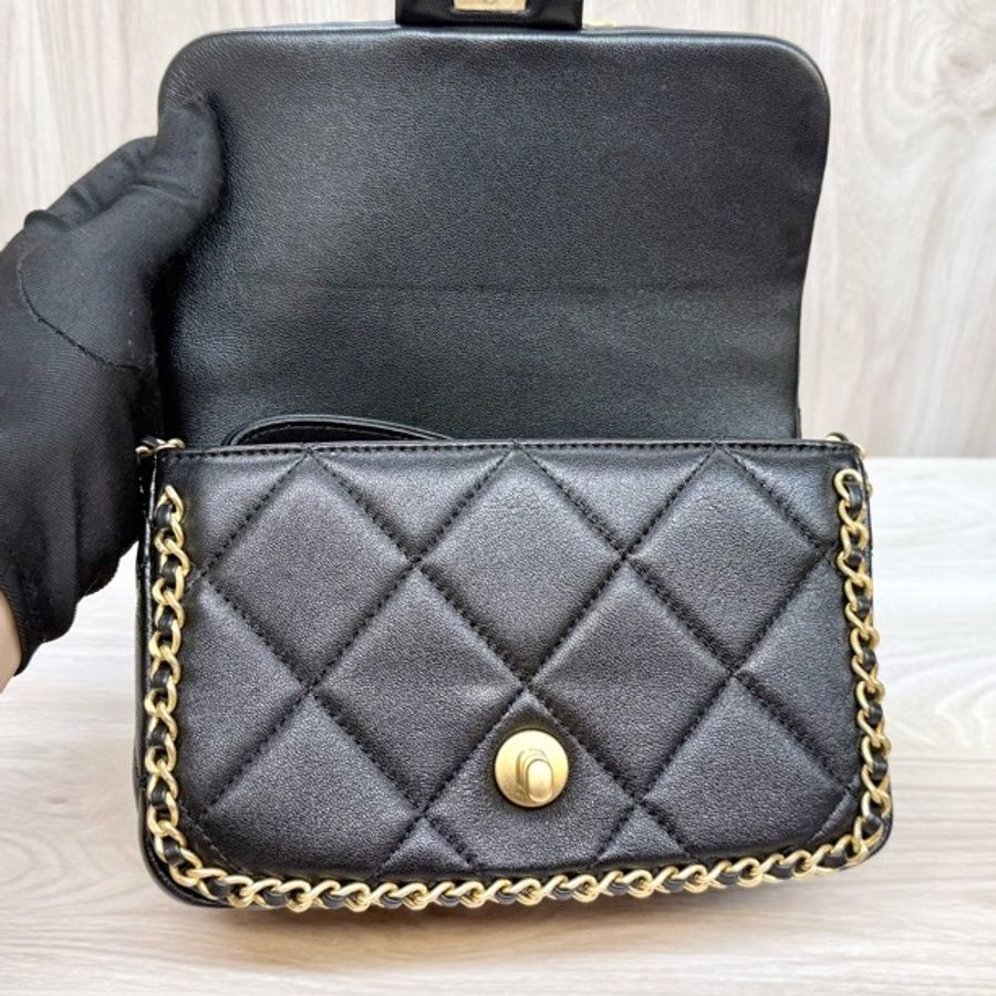 CHANEL 🖤黑金羊皮mini口蓋包/AS5089-15