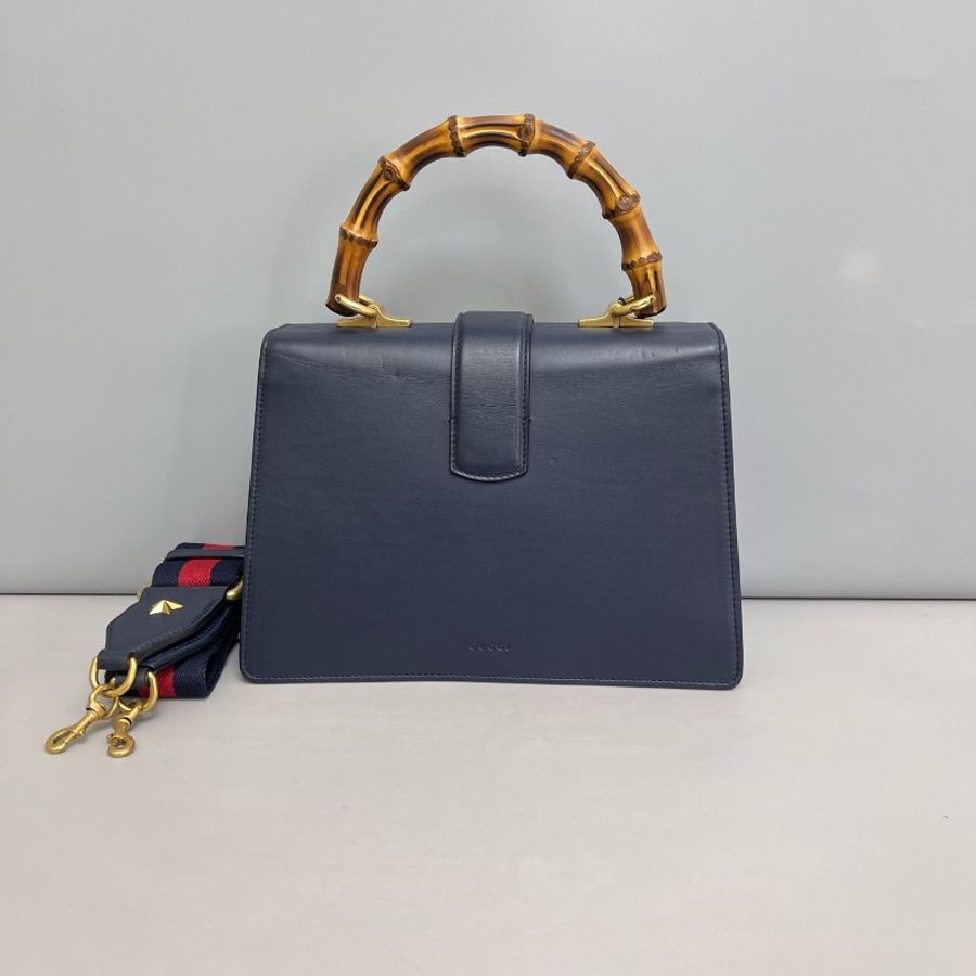 Gucci 藍拼色全皮竹節手柄酒神中號包-1