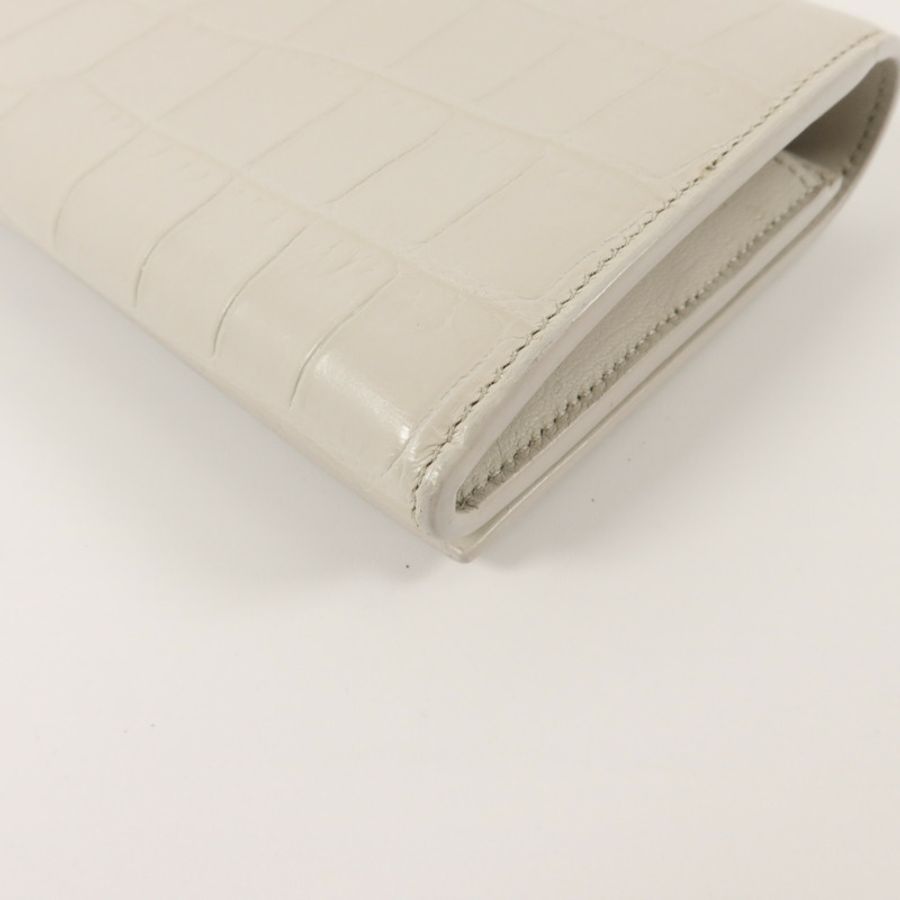 YVES SAINT LAURENT 牛皮皮革Crocodile Embossed Flap Long Wallet長錢包-11