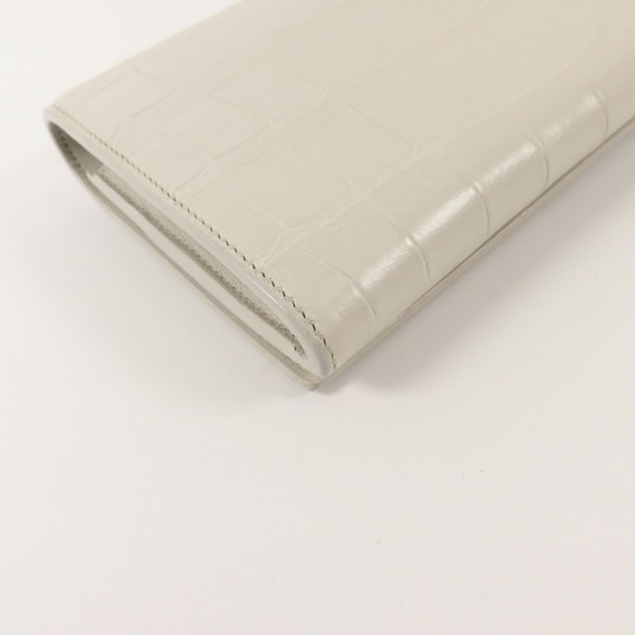 YVES SAINT LAURENT 牛皮皮革Crocodile Embossed Flap Long Wallet長錢包-12