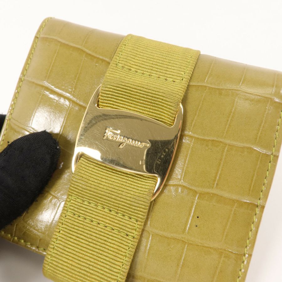 Salvatore Ferragamo 牛皮皮革Vara Bow Crocodile-Embossed Wallet錢包-8