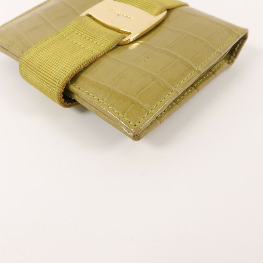 Salvatore Ferragamo 牛皮皮革Vara Bow Crocodile-Embossed Wallet錢包-10