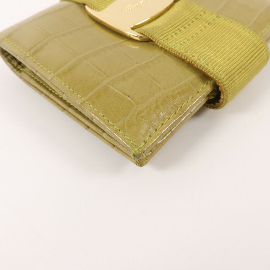 Salvatore Ferragamo 牛皮皮革Vara Bow Crocodile-Embossed Wallet錢包-11