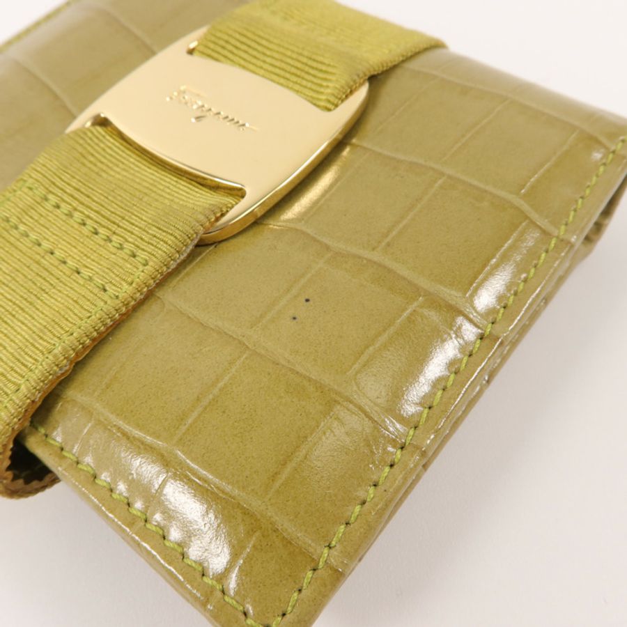 Salvatore Ferragamo 牛皮皮革Vara Bow Crocodile-Embossed Wallet錢包-15