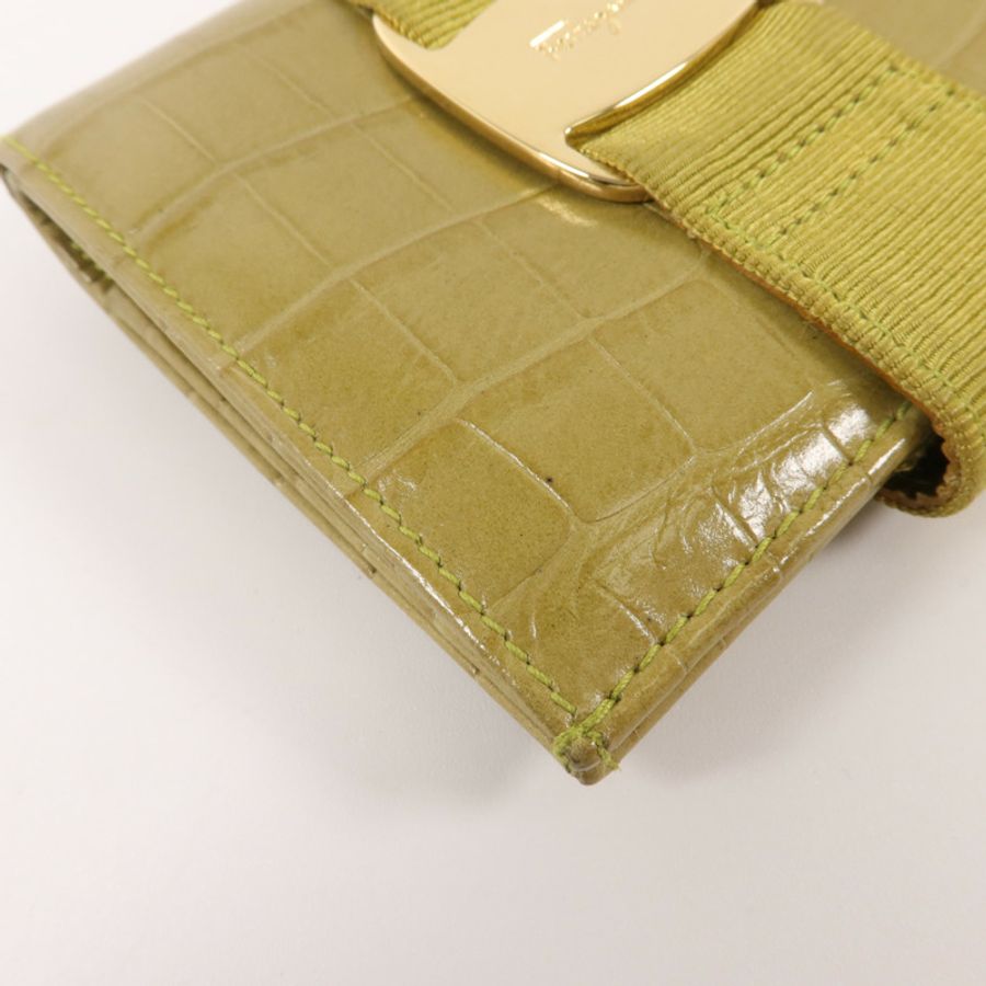 Salvatore Ferragamo 牛皮皮革Vara Bow Crocodile-Embossed Wallet錢包-16