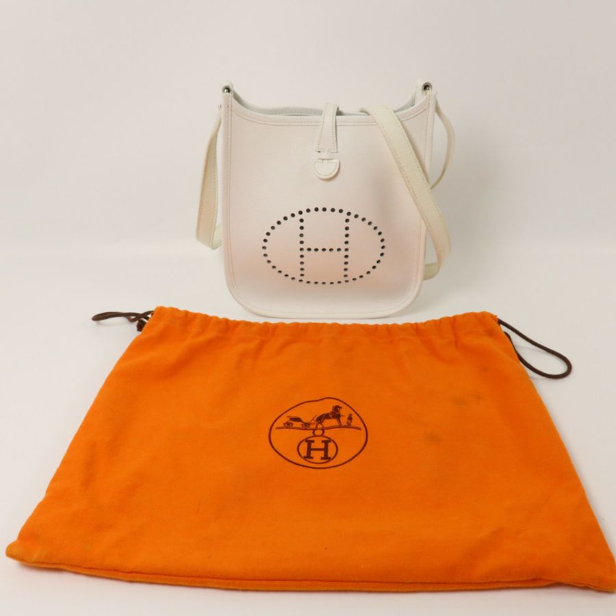 HERMES Epsom皮革Evelyne TPM肩背袋White-8