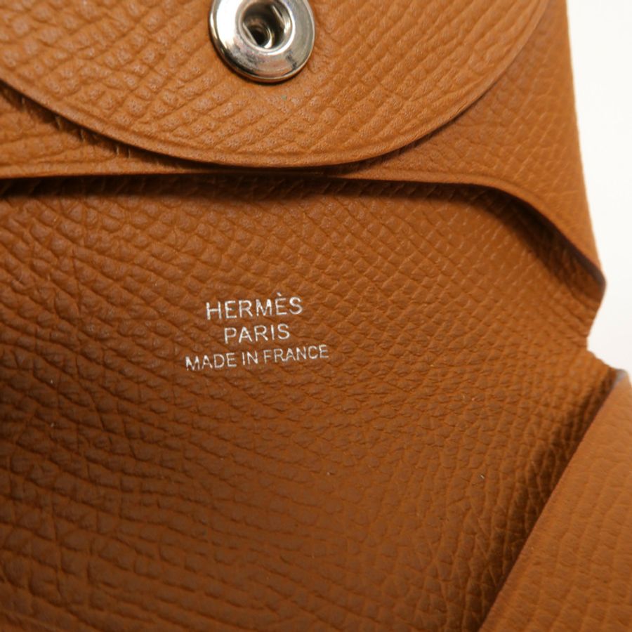 HERMES Epsom皮革Bastia零錢包Gold-7