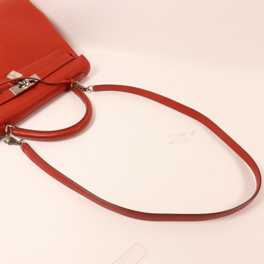 HERMES Clemence皮革Kelly 32手挽肩背兩用袋Rouge H-7