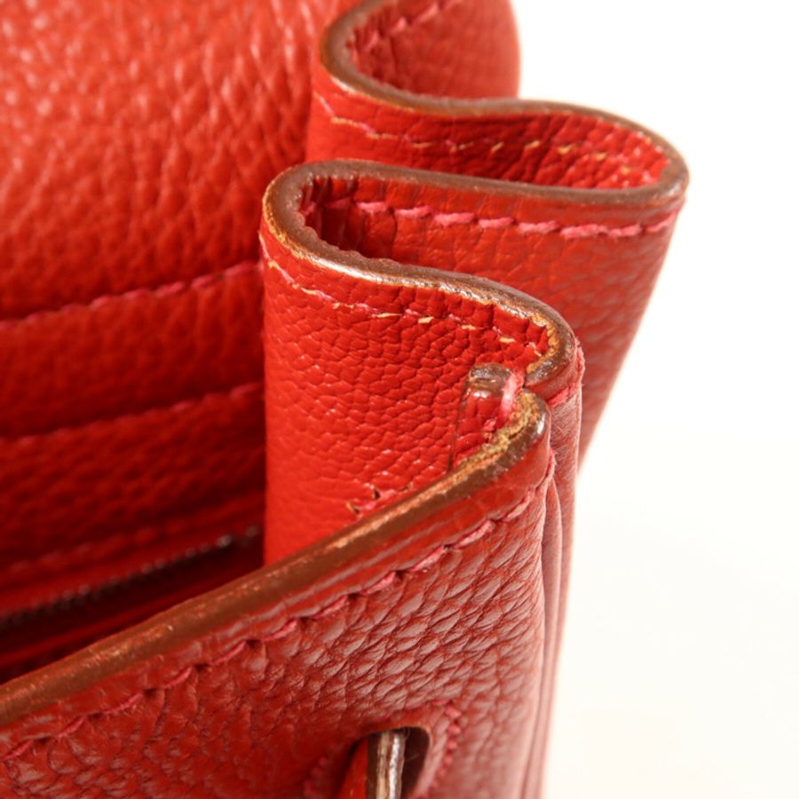 HERMES Clemence皮革Kelly 32手挽肩背兩用袋Rouge H-17