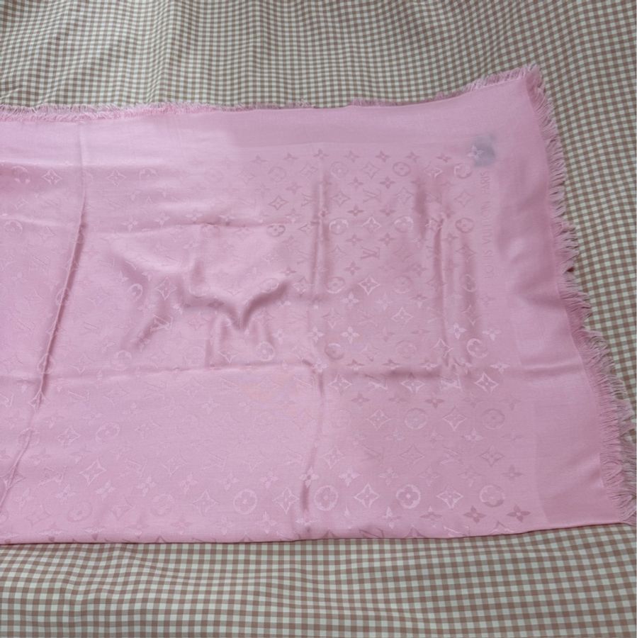 LV Louis Vuitton 粉色Monogram 圍巾-3