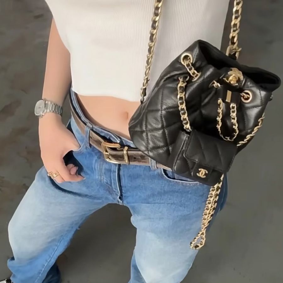 CHANEL香奈兒黑金子母雙肩包芯片款全牛皮近全新閒置-2