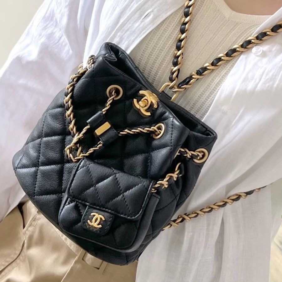 CHANEL香奈兒黑金子母雙肩包芯片款全牛皮近全新閒置-5