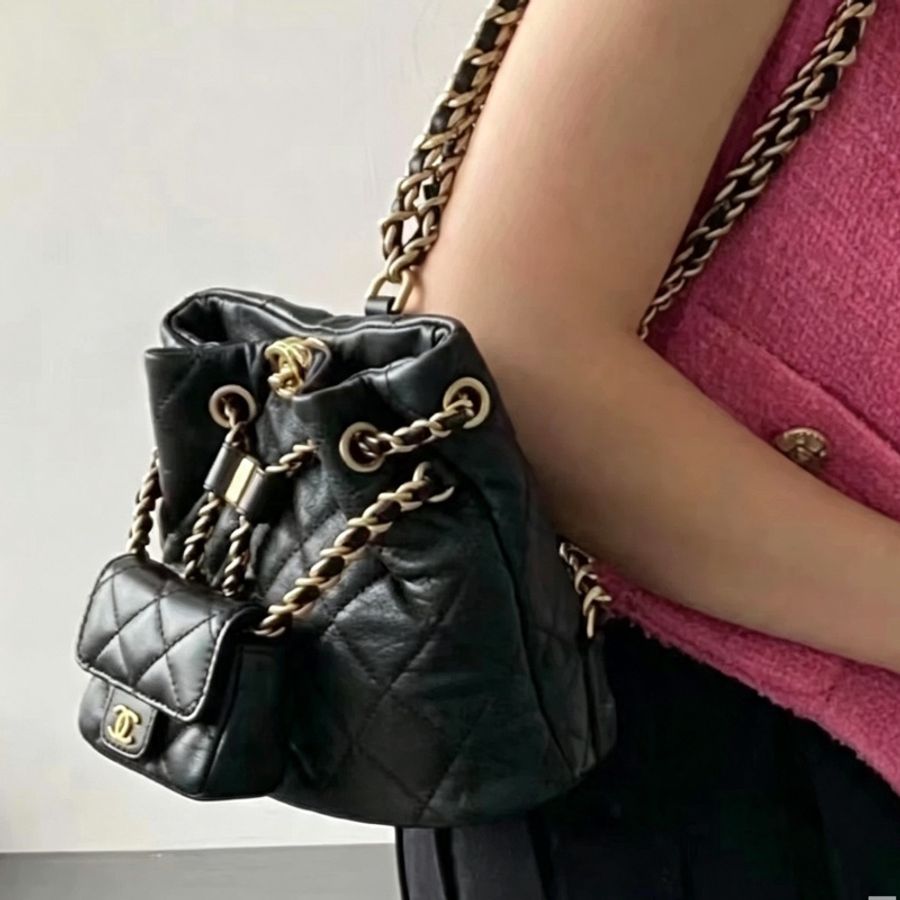 CHANEL香奈兒黑金子母雙肩包芯片款全牛皮近全新閒置-6