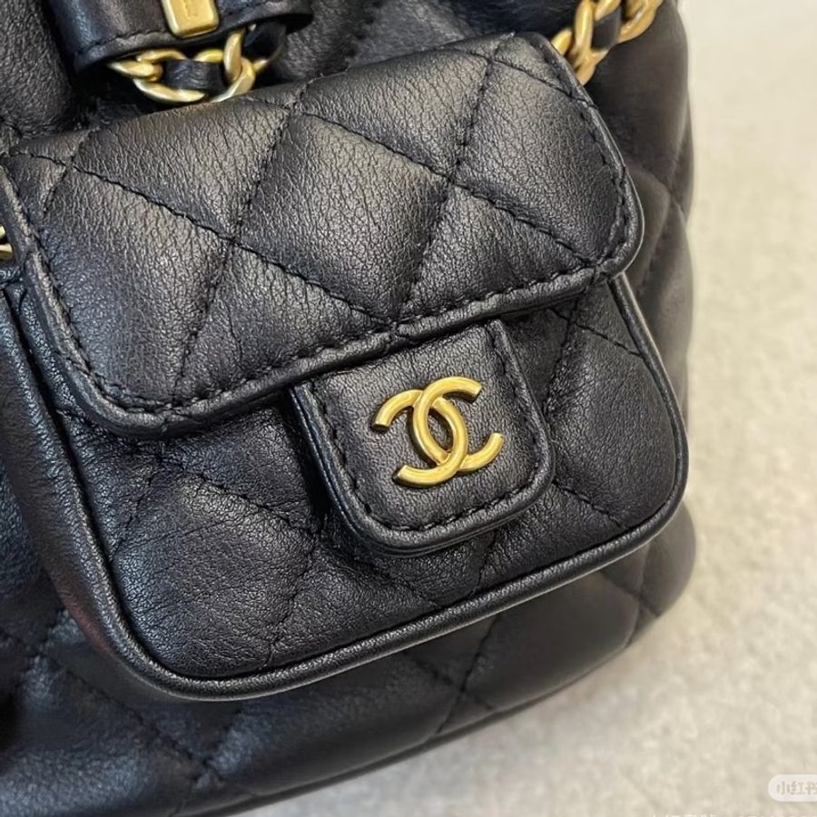 CHANEL香奈兒黑金子母雙肩包芯片款全牛皮近全新閒置-13
