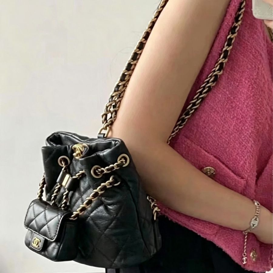 CHANEL香奈兒黑金子母雙肩包芯片款全牛皮近全新閒置-20