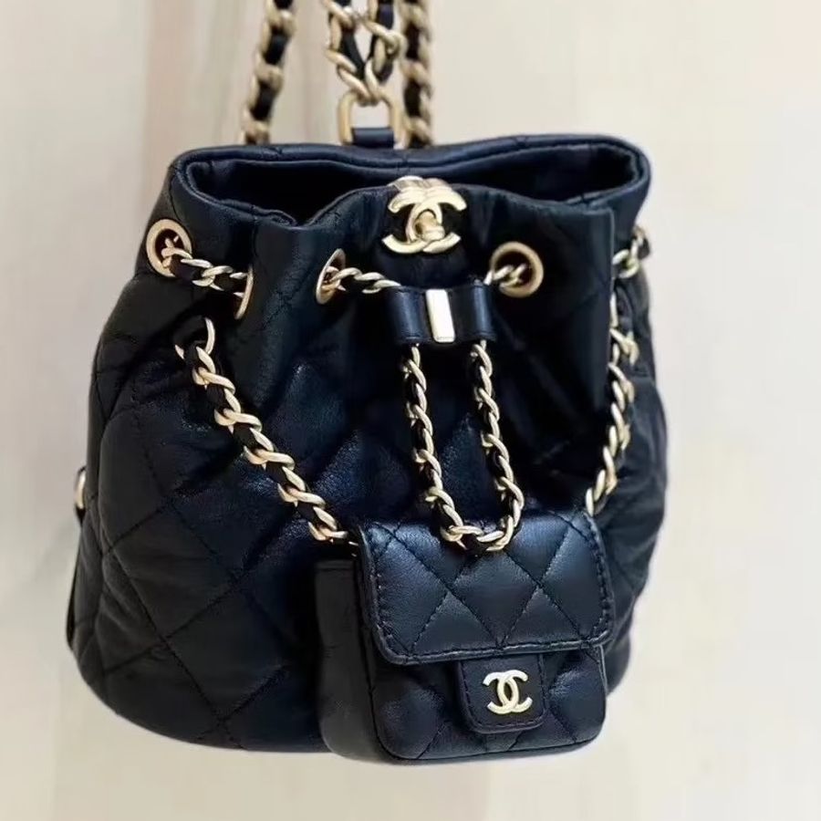CHANEL香奈兒黑金子母雙肩包芯片款全牛皮近全新閒置-23