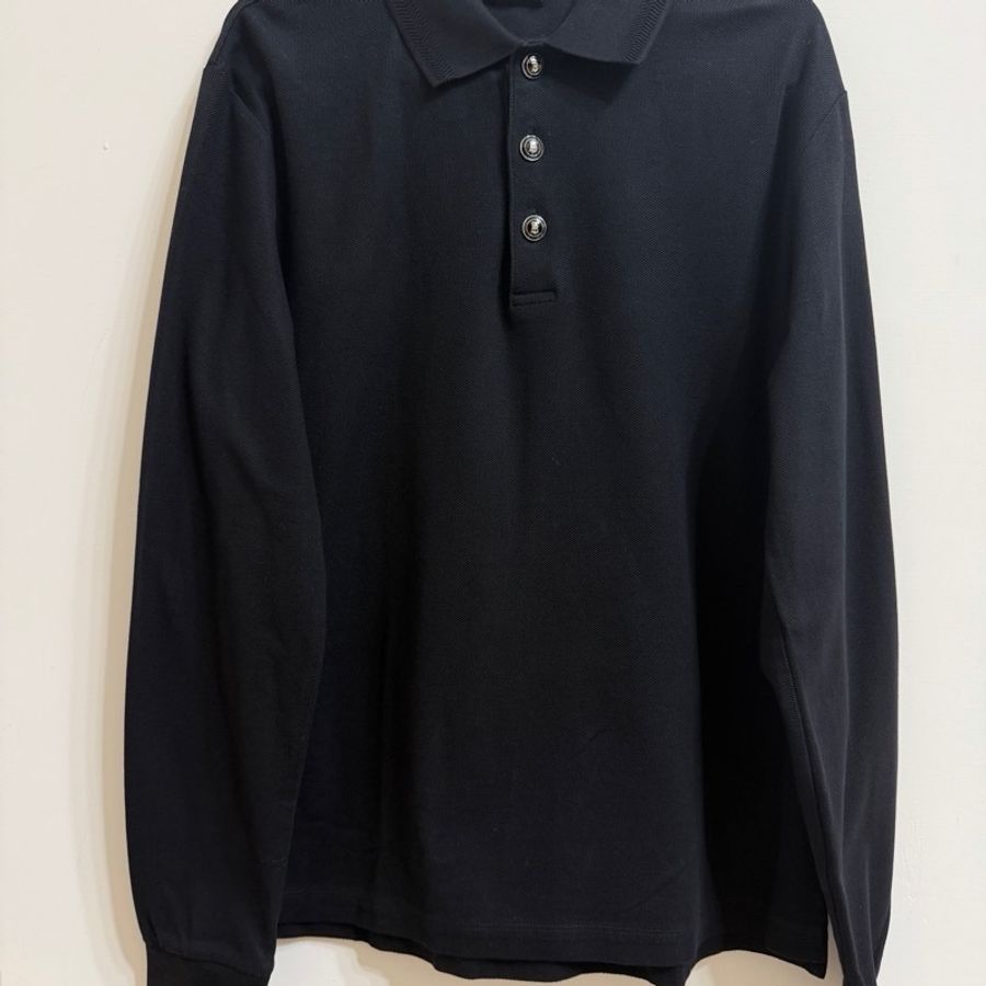 Burberry 黑色polo領長袖 TB 扣子-0