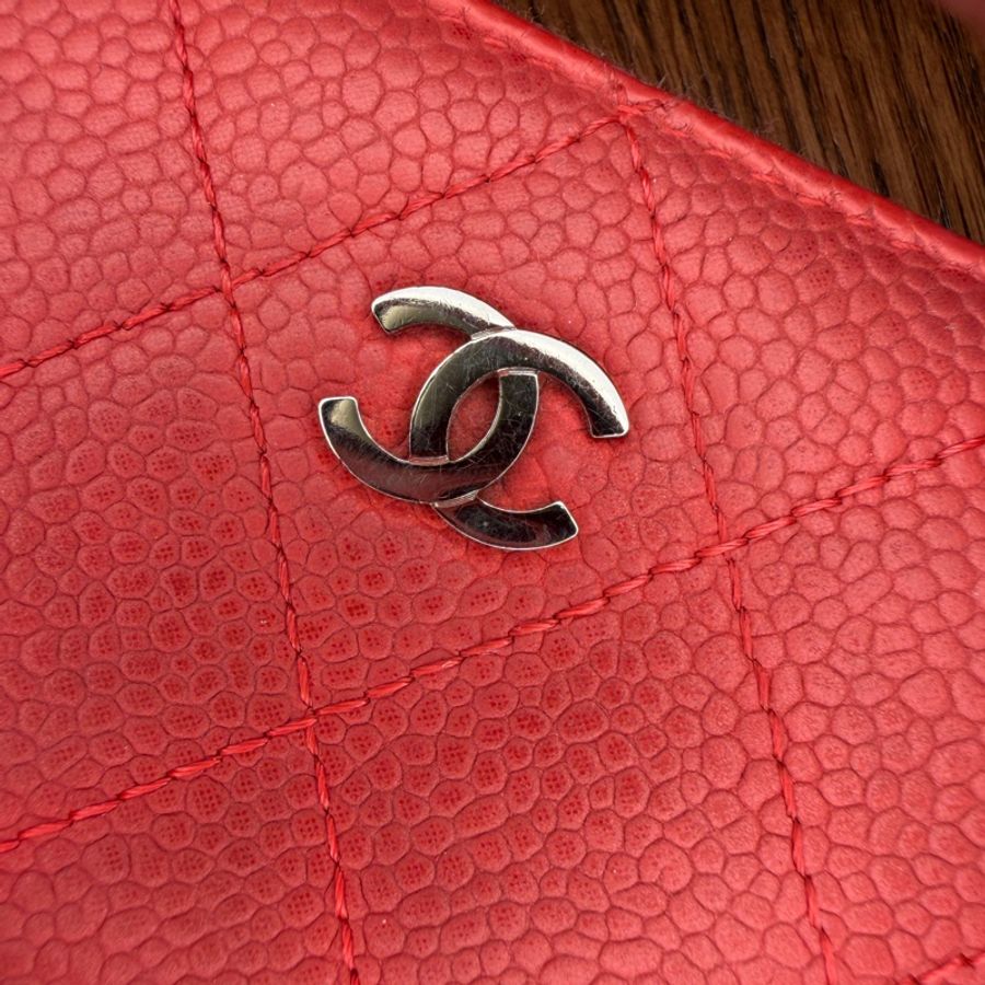 Chanel 短夾 零錢包 紅包 拉鍊短夾 ㄇ拉零錢夾 香奈兒 荔枝牛皮-7