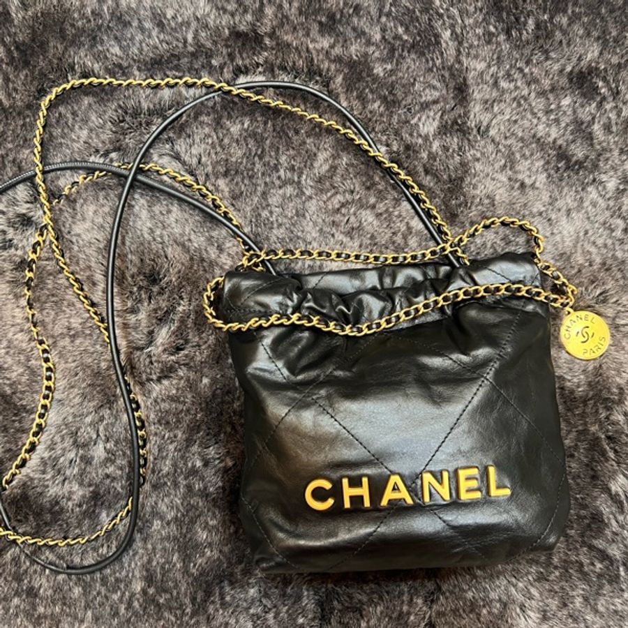 CHANEL 香奈兒| 【二手正品】 22 Mini 經典黑金/復古金 垃圾袋 晶片款-7