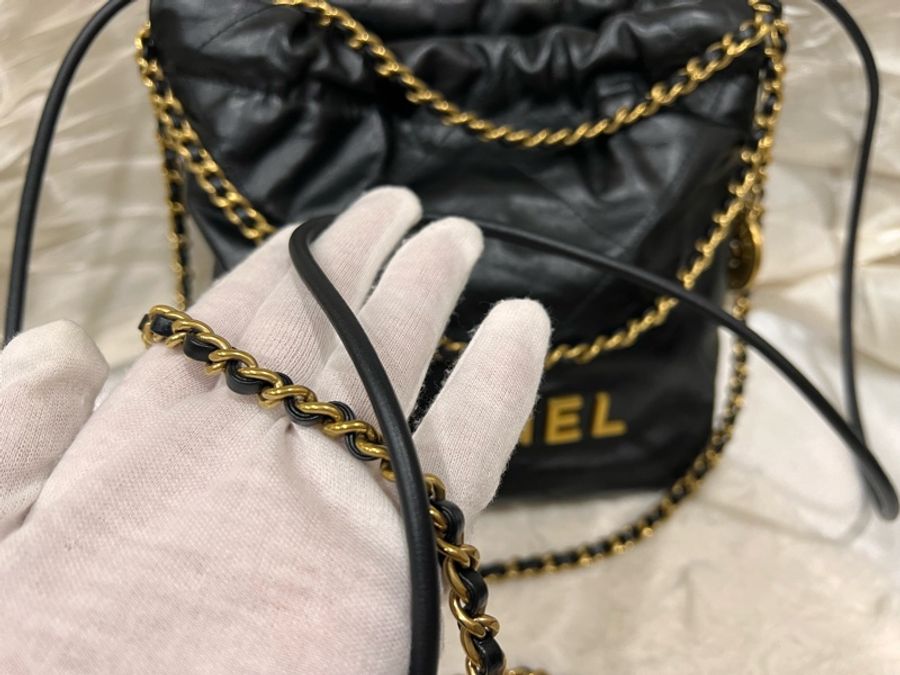 CHANEL 香奈兒| 【二手正品】 22 Mini 經典黑金/復古金 垃圾袋 晶片款-14