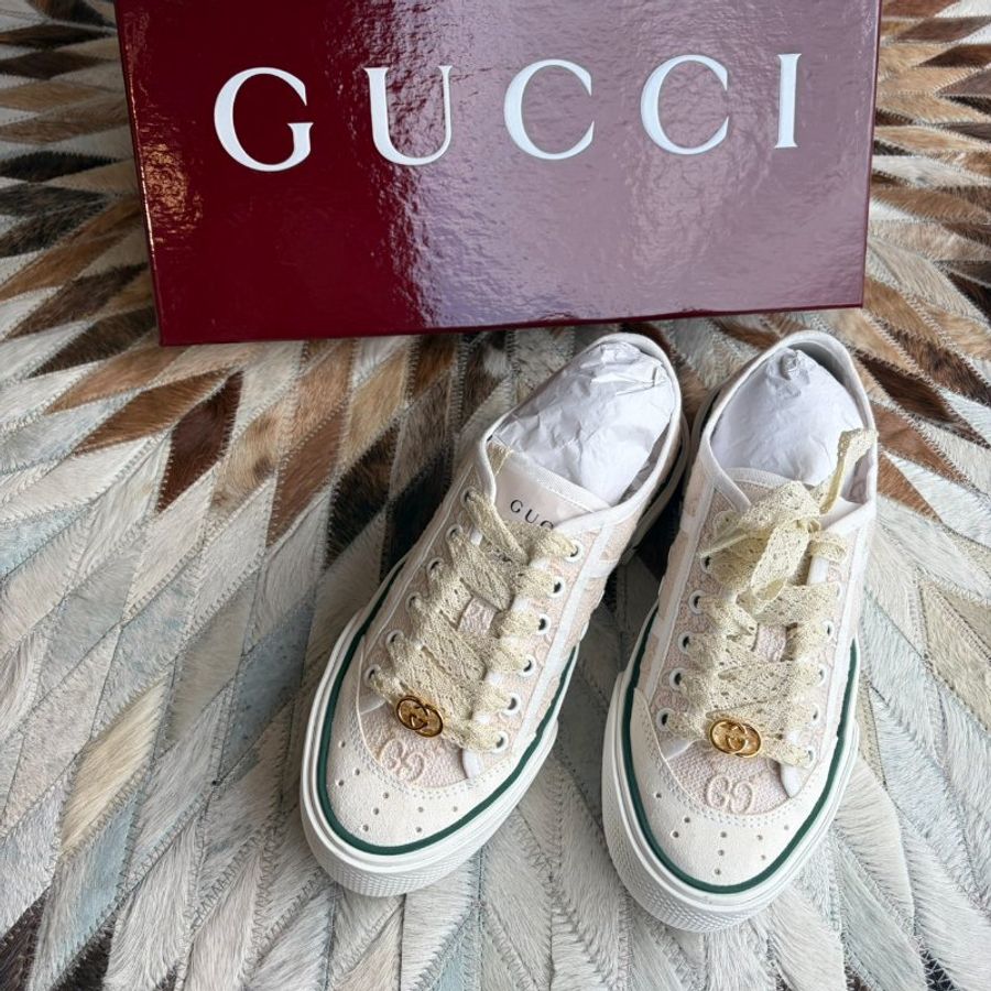 GUCCI 滿版LOGO帆布鞋-白-0