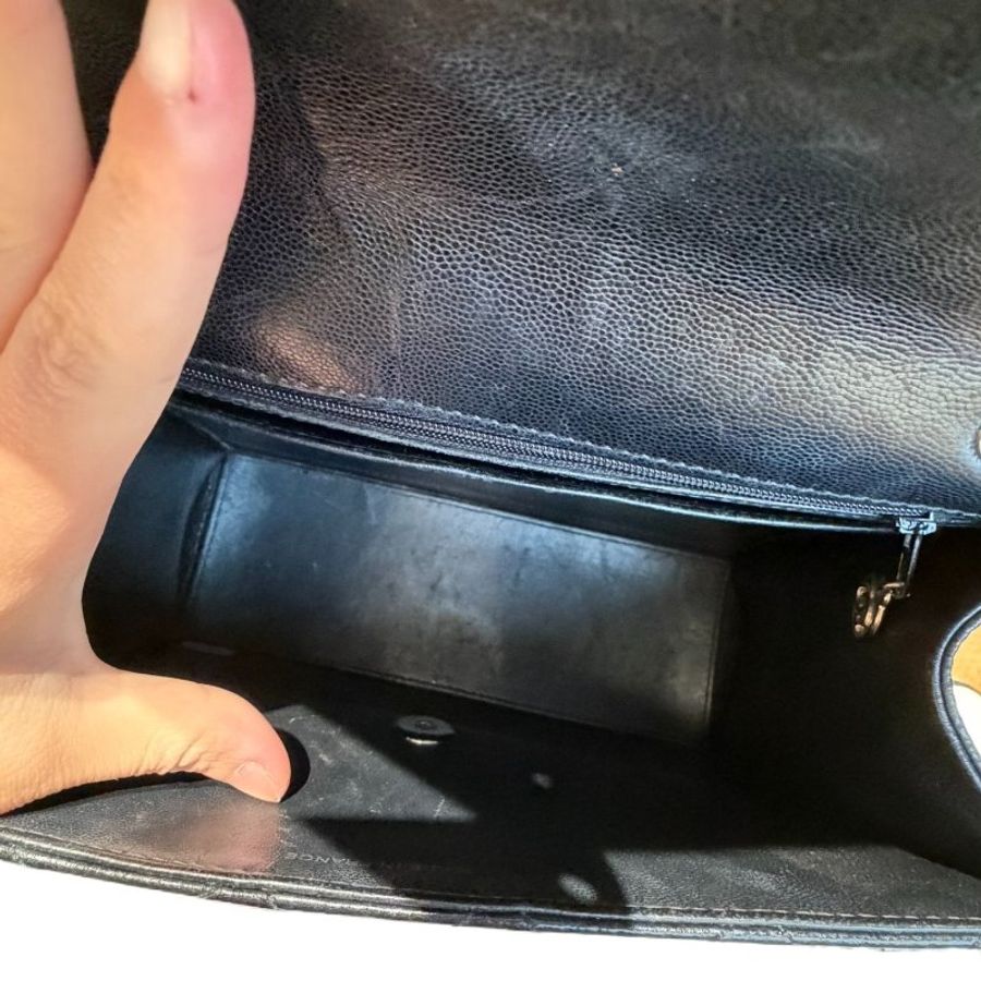 chanel黑銀荔枝紋雙C扣凱莉手提包-16