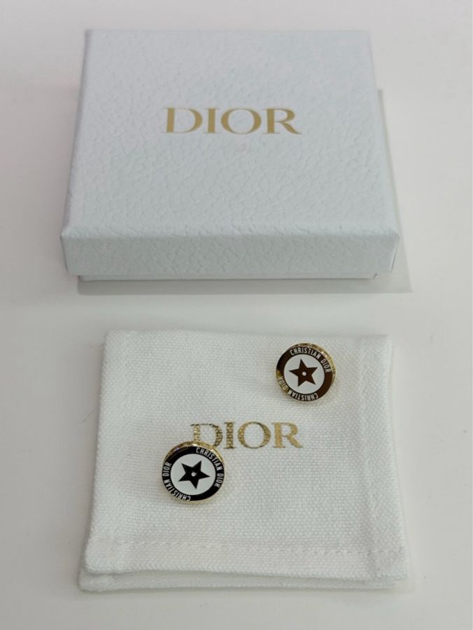 DIOR|星星琺瑯圓圈耳釘 白金-0