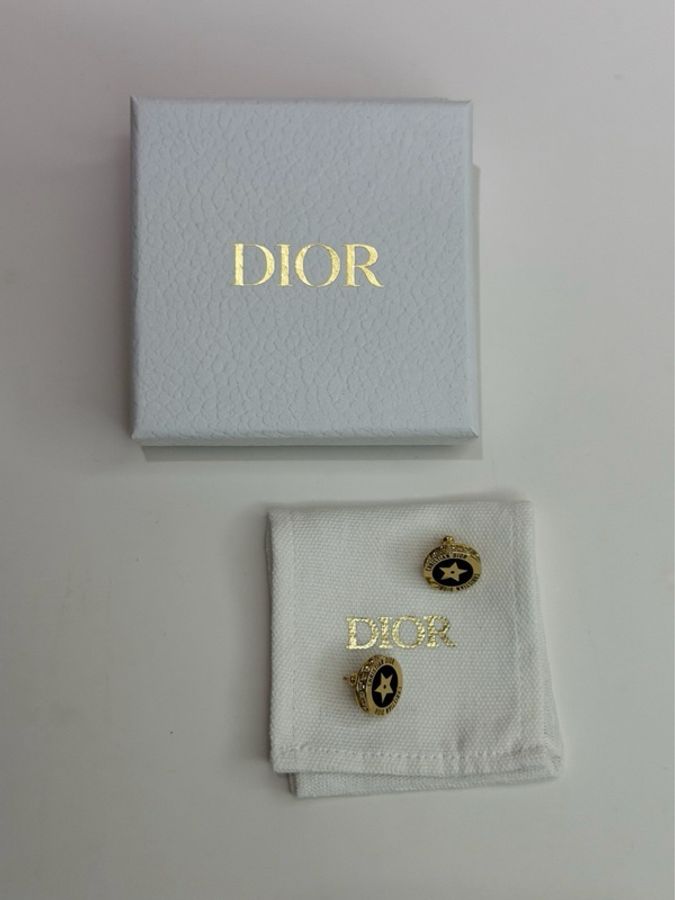 DIOR|星星琺瑯圓圈耳釘 黑金-0