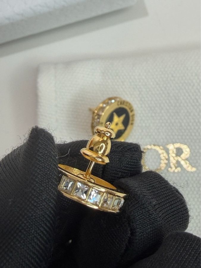 DIOR|星星琺瑯圓圈耳釘 黑金-1
