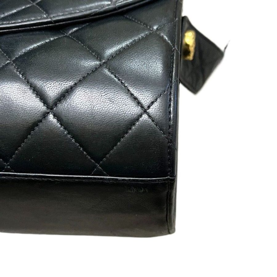 Chanel香奈兒黑金菱格紋雙C扣肩背包-4