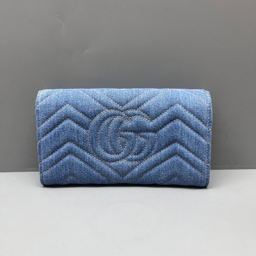 GUCCI 98新 丹寧珍珠marmont系列長款錢包 尺寸19*11-4