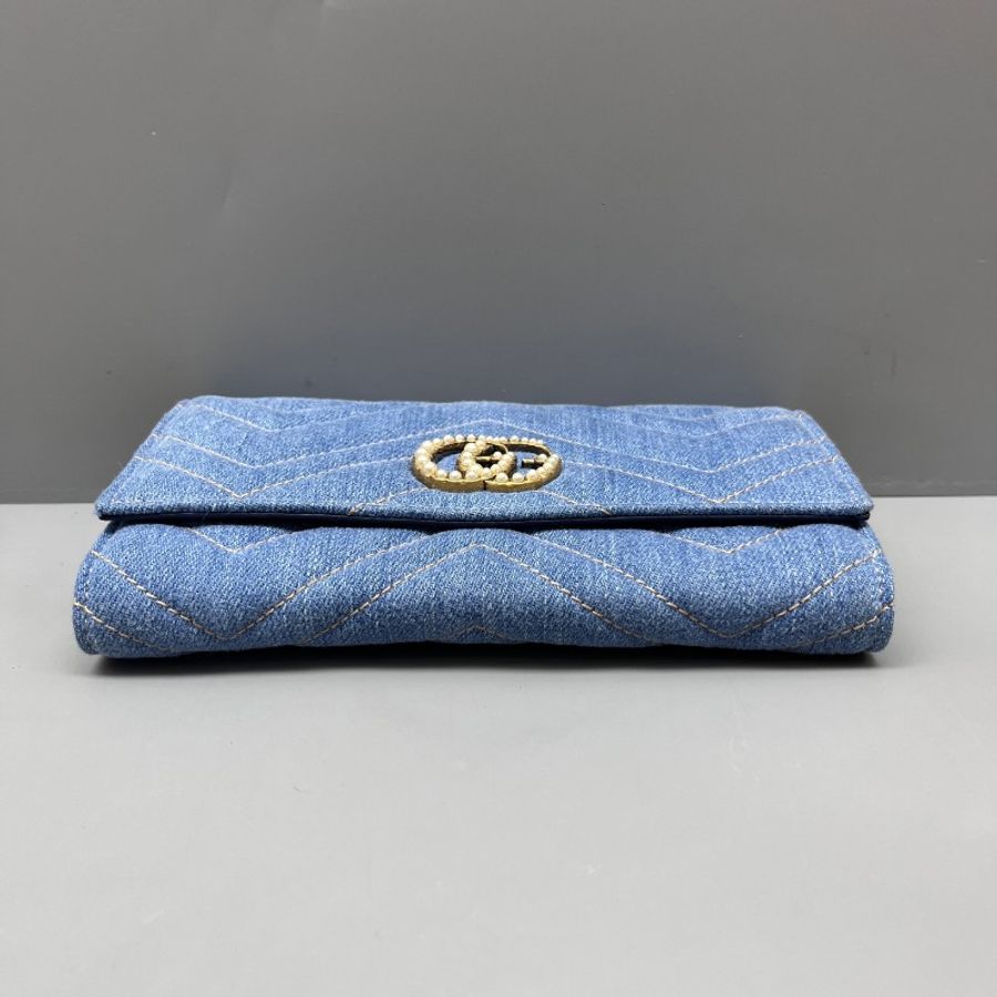 GUCCI 98新 丹寧珍珠marmont系列長款錢包 尺寸19*11-5