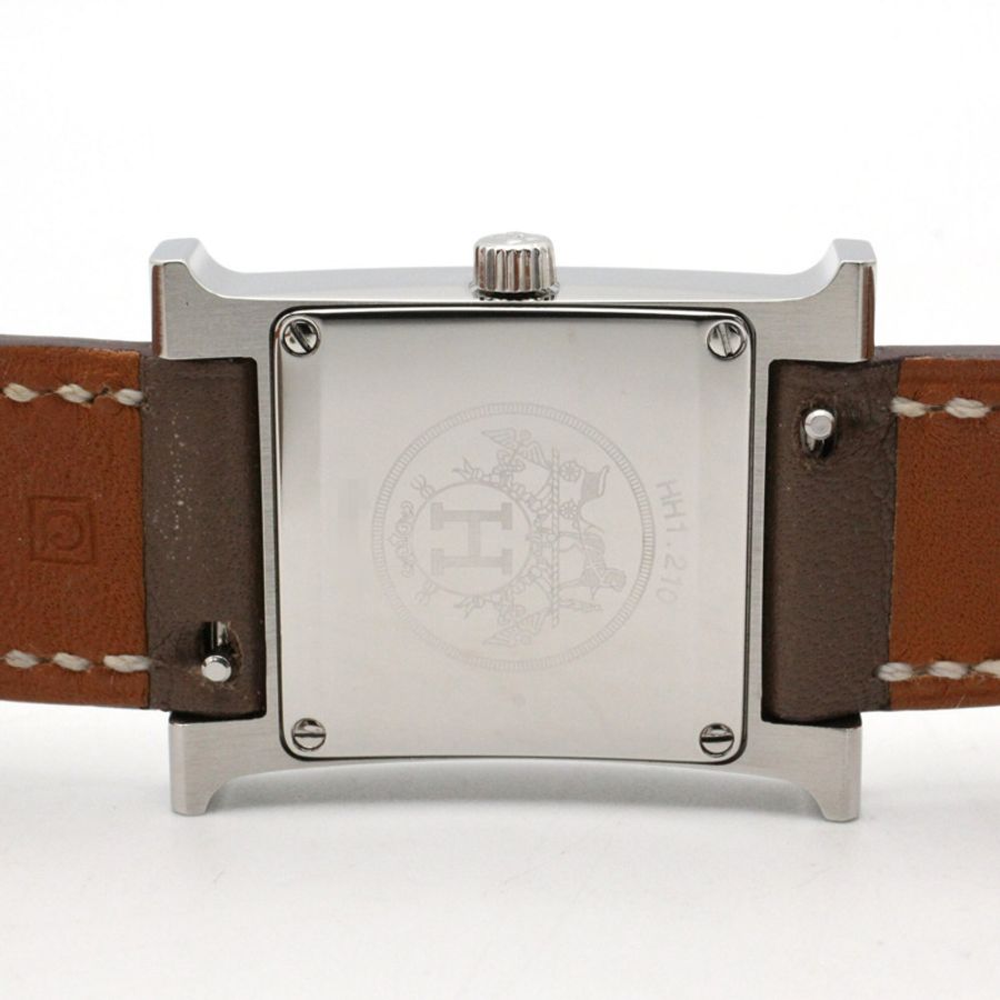 愛馬仕 H-Watch 雙圈腕錶,不鏽鋼錶殼,皮革錶帶,女士款,白色 (HH1.210)-5