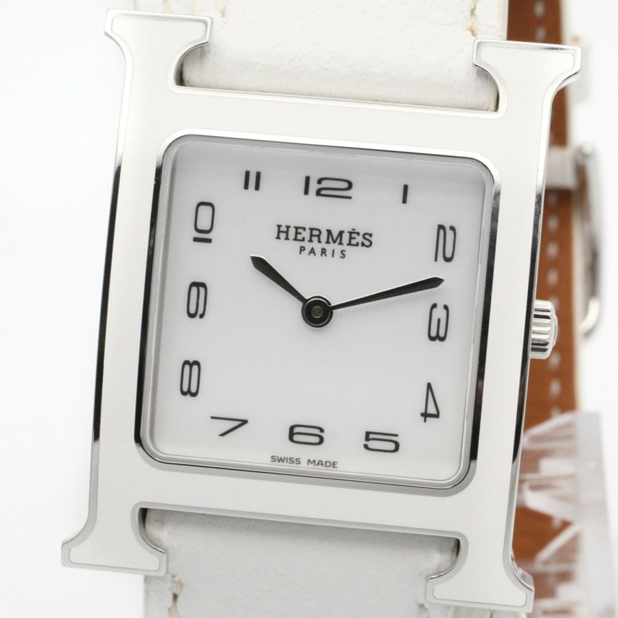 愛馬仕 H-Watch 雙圈腕錶,不鏽鋼錶殼,皮革錶帶,女士款,白色 (HH1.520)-2