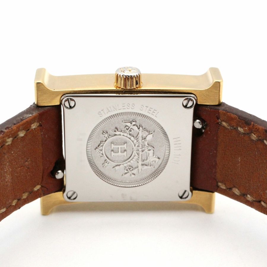 愛馬仕 H-Watch 迷你腕錶,鍍金 (GP),皮革錶帶,女士,白色 (HH1.101)-5