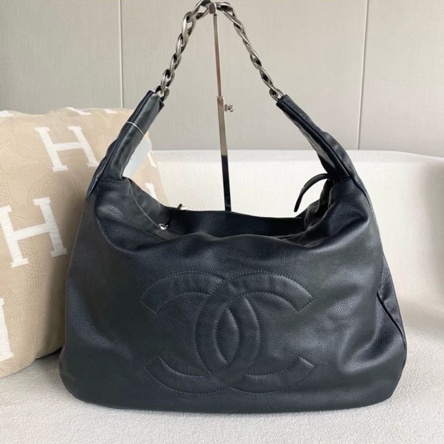 Chanel香奈兒雙C大logoHobo鏈條包 全牛皮-0