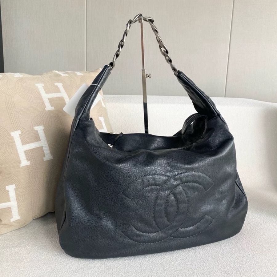 Chanel香奈兒雙C大logoHobo鏈條包 全牛皮-2