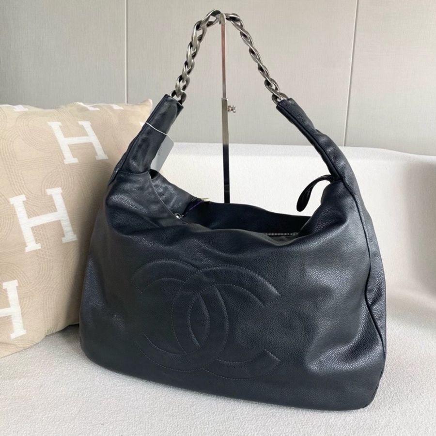 Chanel香奈兒雙C大logoHobo鏈條包 全牛皮-4
