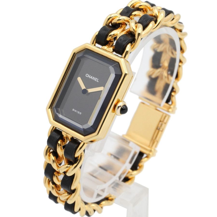 香奈兒 (Chanel) CHANEL Première XL 女士腕錶,鍍金 (GP) 錶殼,皮革錶帶,黑色,H0001-1