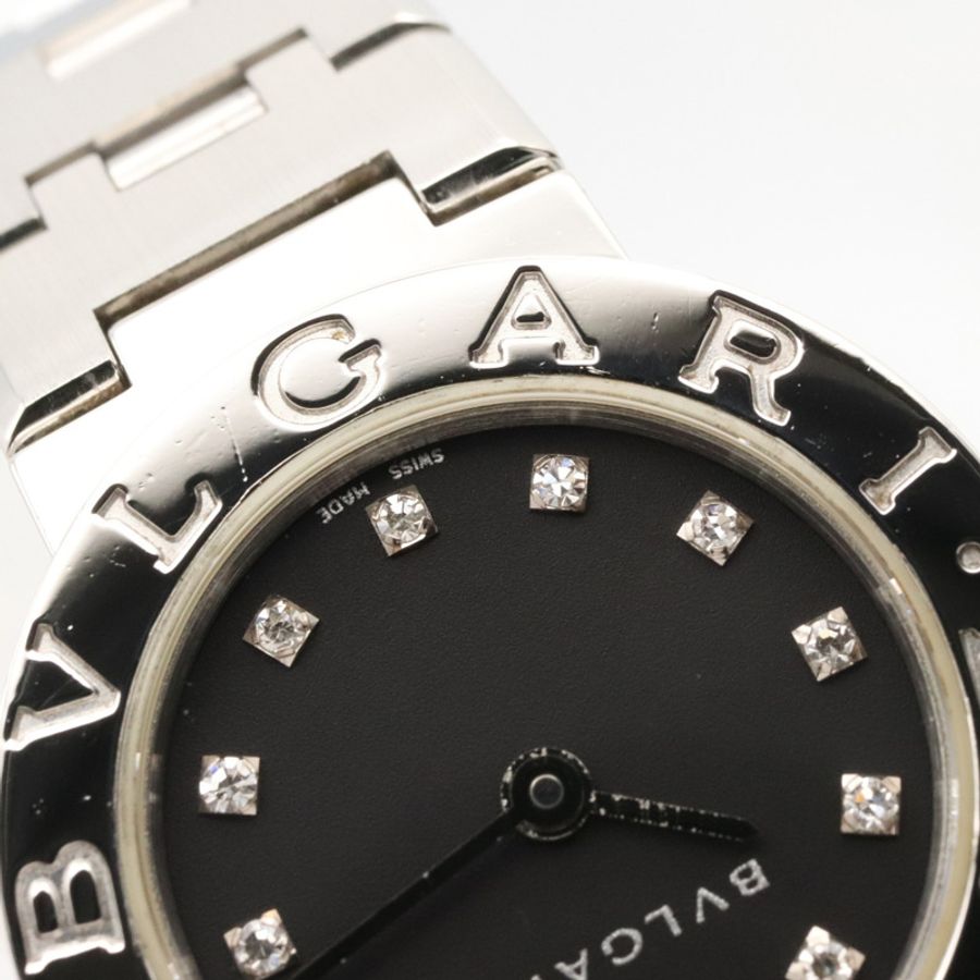 寶格麗 (BVLGARI) 12鑽女錶,不鏽鋼錶殼,黑色,型號BB23SS-8