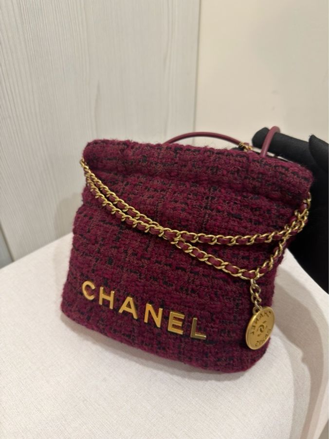 香奈兒酒紅毛22bag mini芯片款 全新全配🈶購證-3
