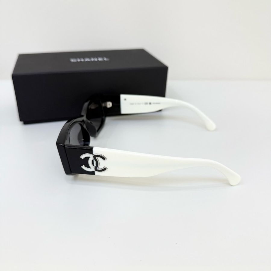Chanel/香奈兒黑白熊貓拼色方框太陽眼鏡墨鏡-3