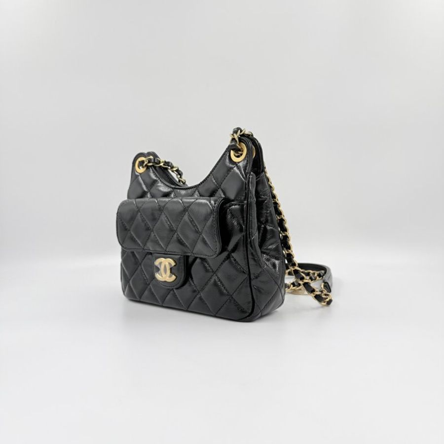 CHANEL - 黑色mini hobo天貓肩側背包-4