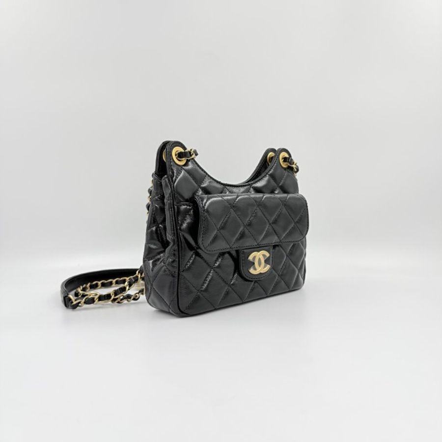 CHANEL - 黑色mini hobo天貓肩側背包-5